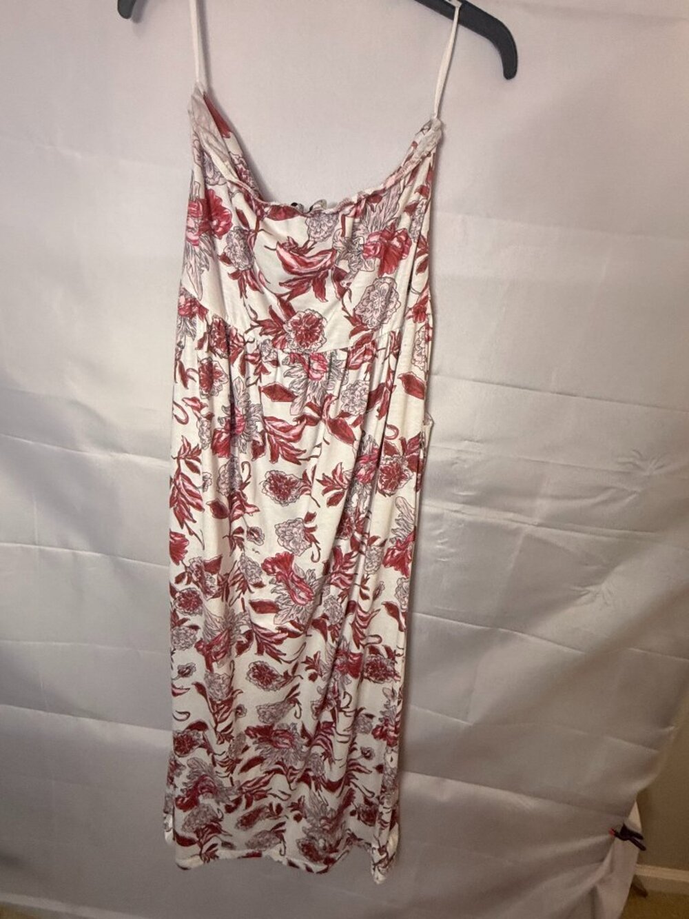 GRACE KARIN XL Strapless Floral Maxi Dress Ivory Red Cowl/Draped Neck Stretch